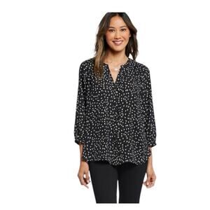Jachs Girlfriend  3/4 Sleeve Blouse V Neck Black White Polka Dot Women's Size S